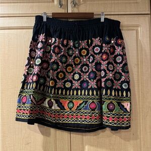 Passport Black Skirt with Multicolor Floral Embroidery
